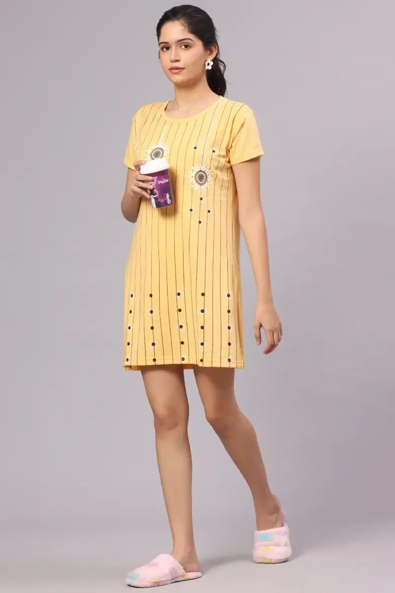 Cotton Floral Printed Night Dress for Women 011227XLYEL