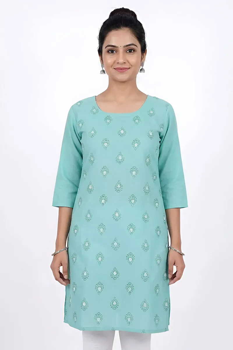 Cotton Blend Ethnic Motifs Print Kurti for Women