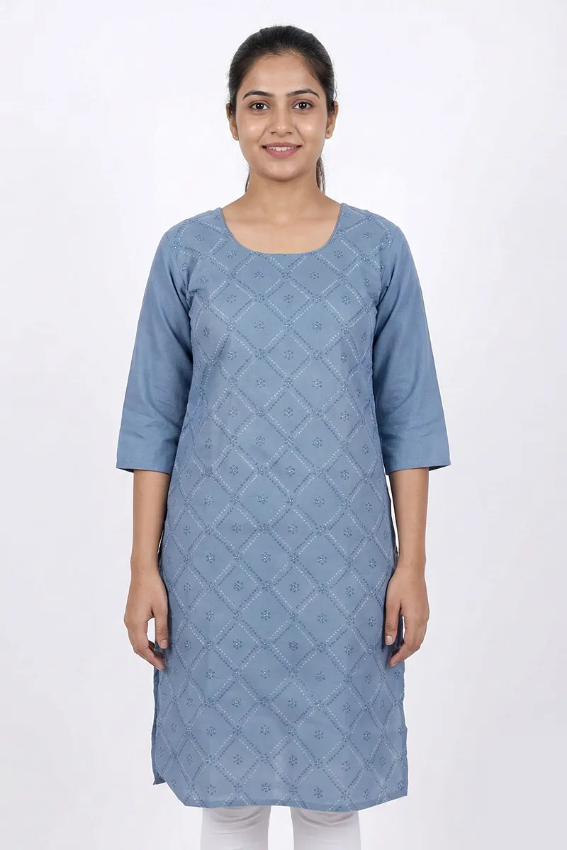 Cotton Blend Printed Kurti for Women 011324LBLU