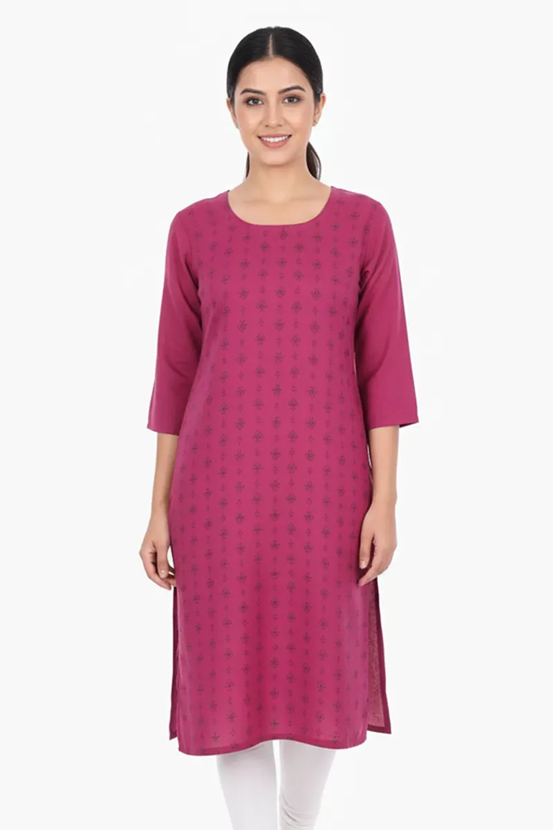 Cotton Blend Floral Print Kurti for Women 011335LPUR