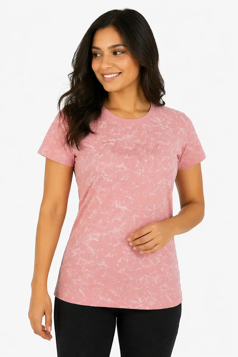 Cotton Blend Typographic Printed T-Shirt for Women 011412XLPIN