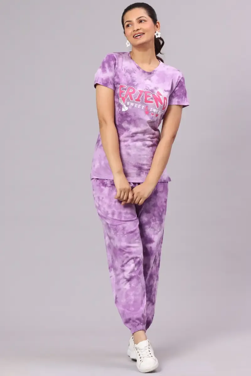 Cotton Tie Dye Printed Night Suit Set for Women 011488LAVL