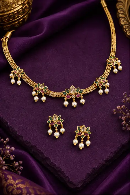 Lotus Design Necklace with Earrings Set for Women