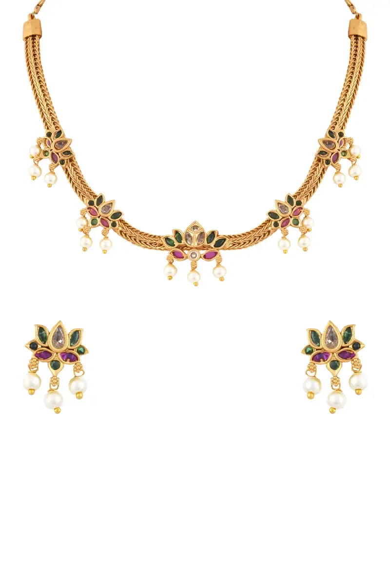 Lotus Design Necklace with Earrings Set for Women