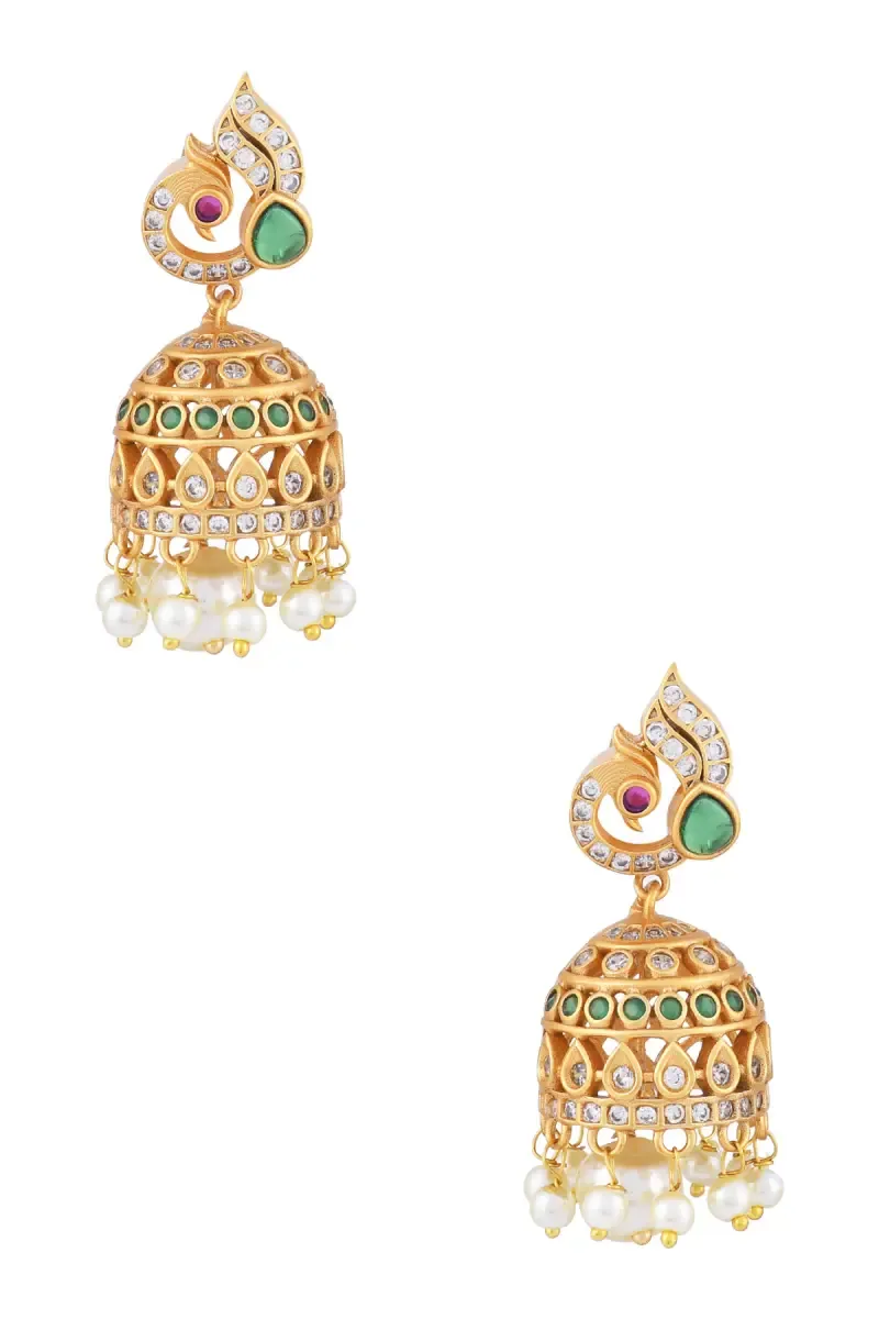 Gold Peacock Design Jhumki Earrings for Women