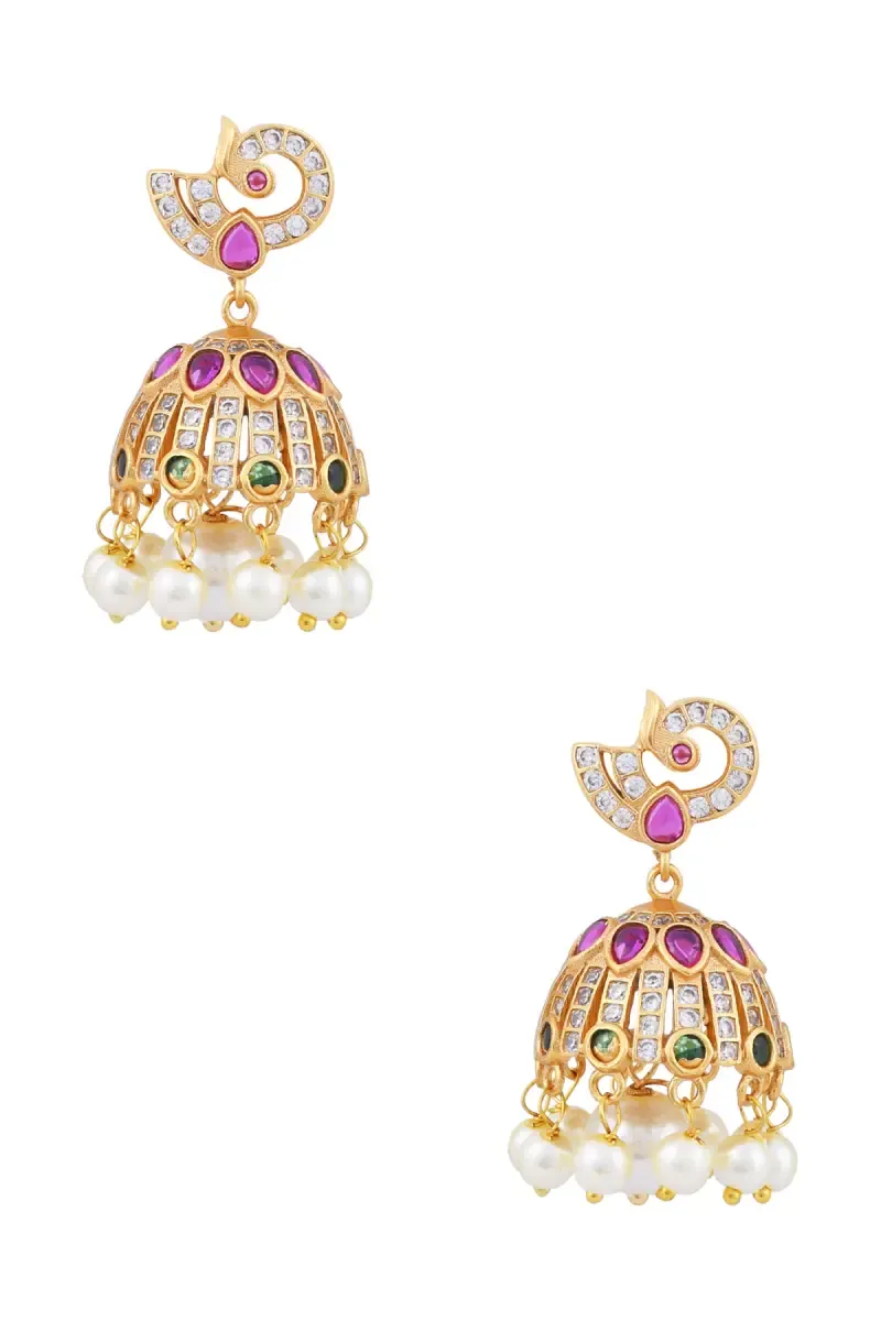 Gold Peacock Design Jhumki Earrings for Women