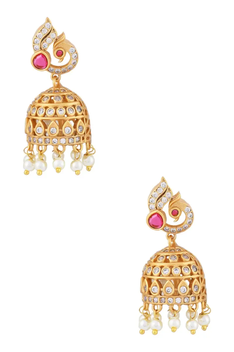 Gold Peacock Design Jhumki Earrings for Women
