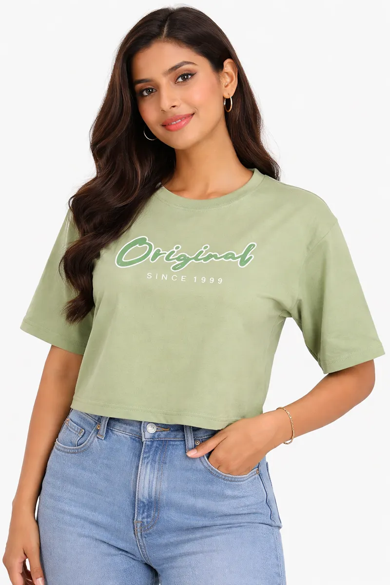 Cotton Blend Typographic Printed T-Shirt for Women 011581XLGRE2