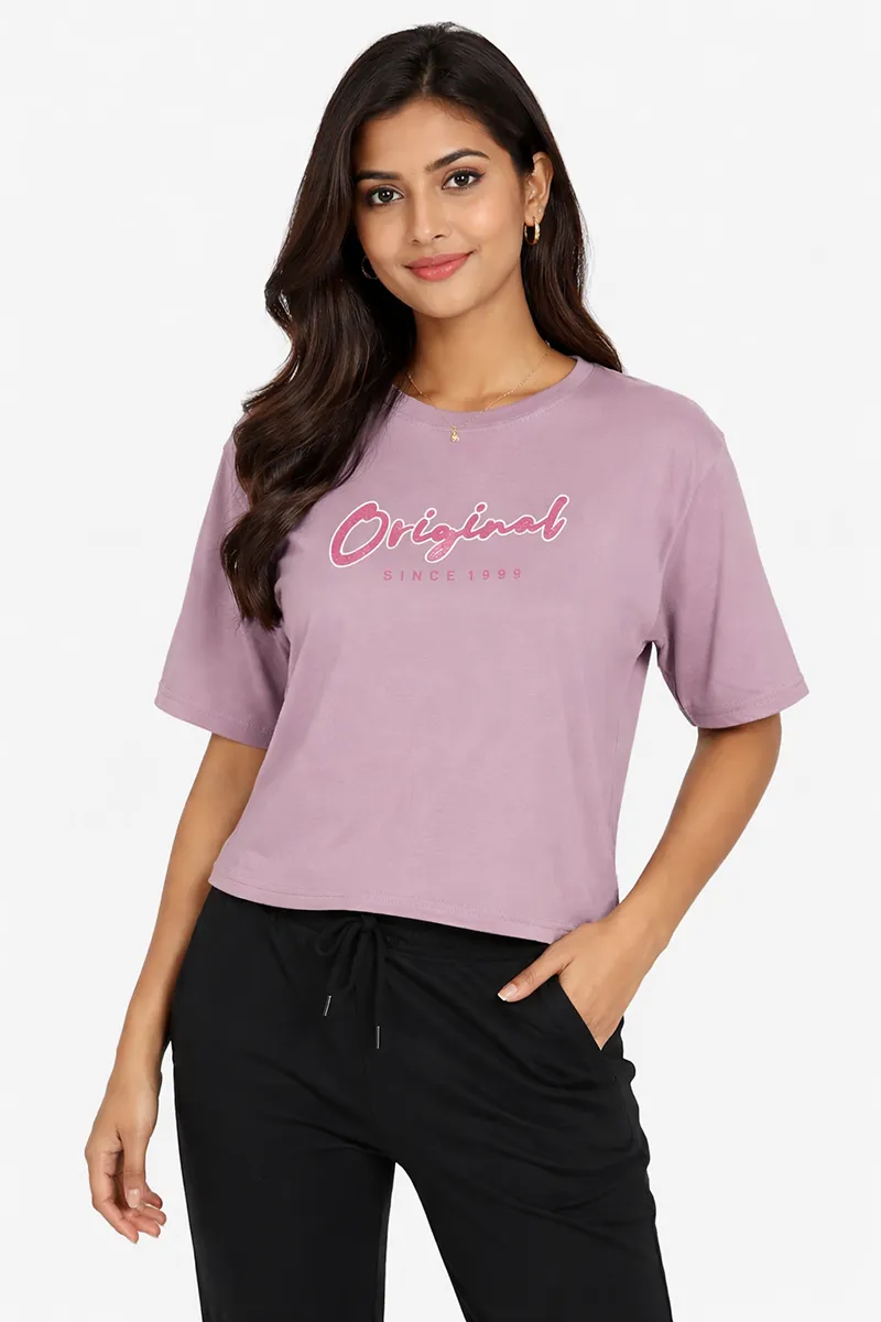Cotton Blend Typographic Printed T-Shirt for Women 011581XLMAU