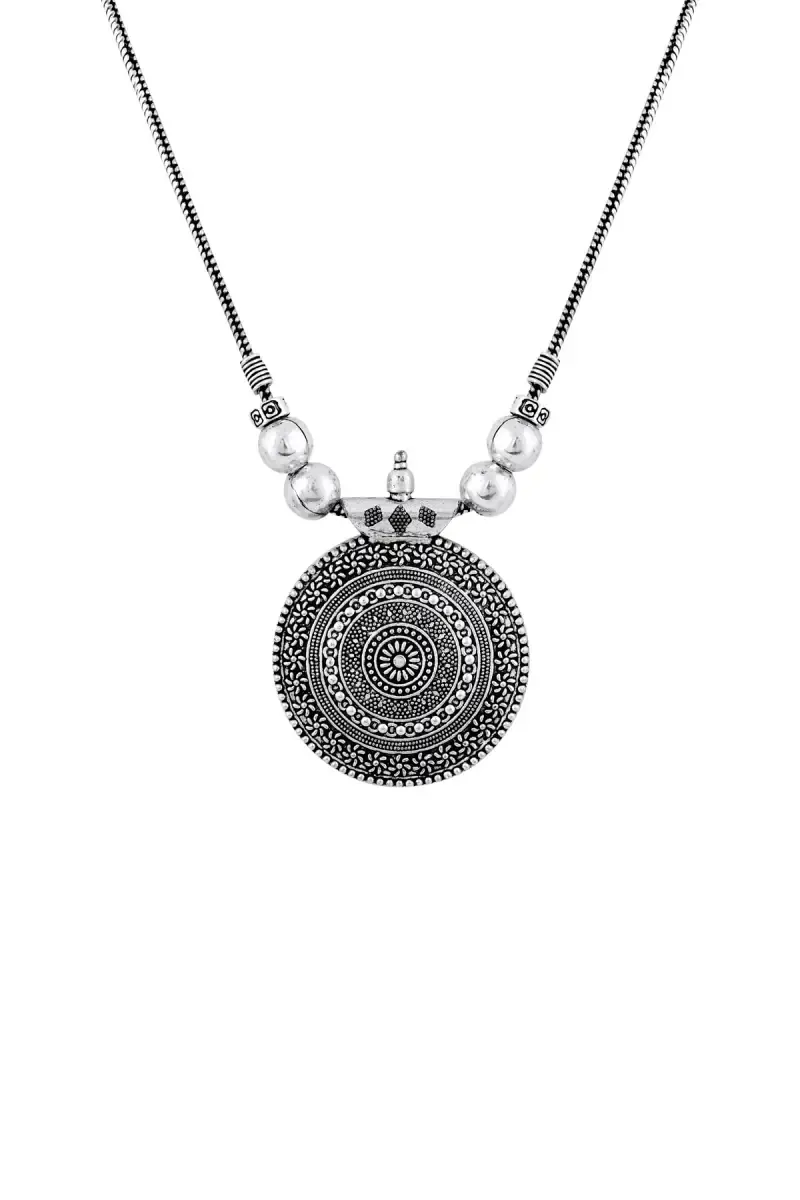 Oxidised Silver Floral Design Necklace for Women