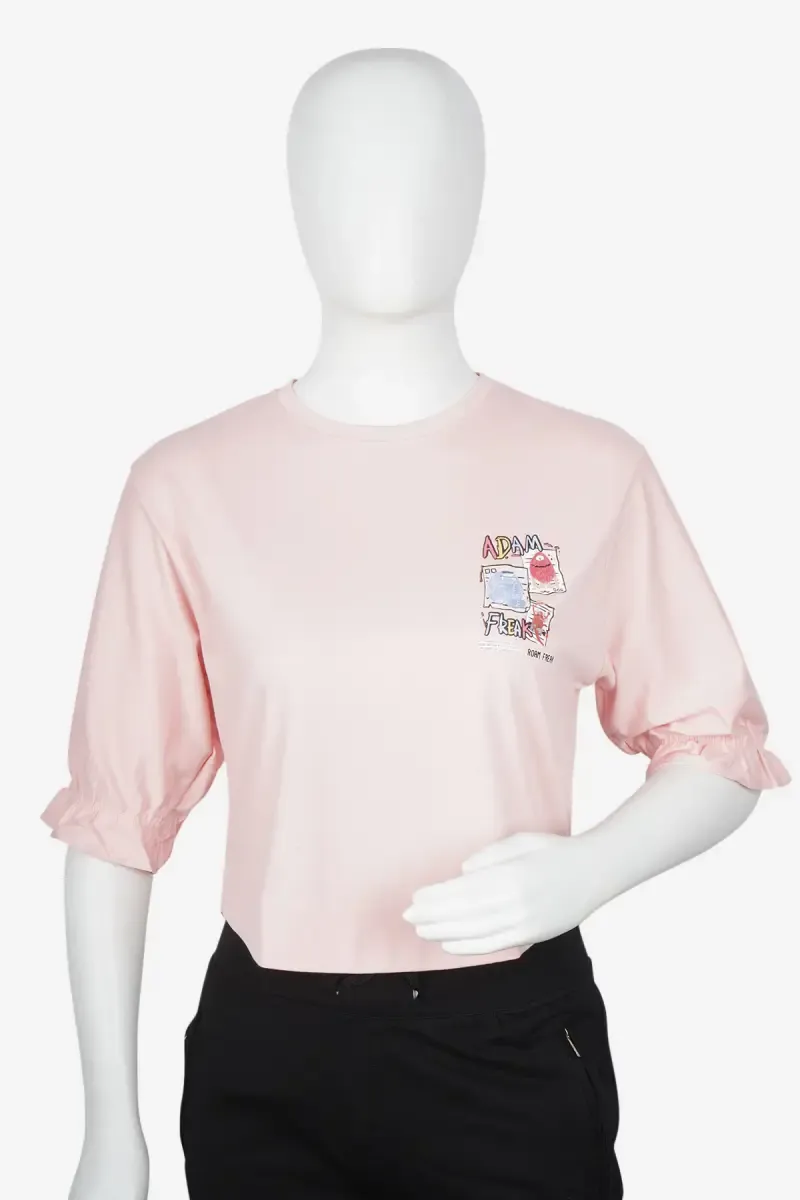 Cotton Blend Typographic Print T-Shirt for Women 011602XLBABPIN