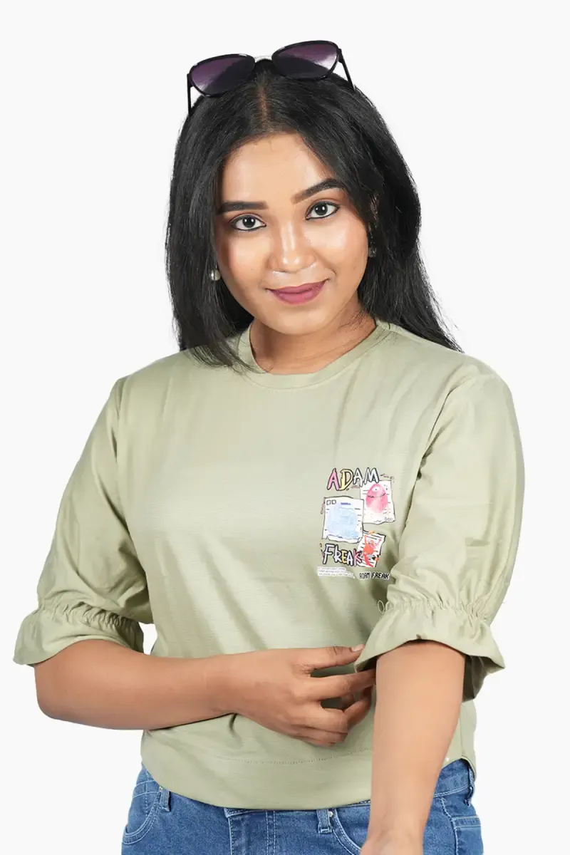 Cotton Blend Typographic Print T-Shirt for Women 011602XLGRE