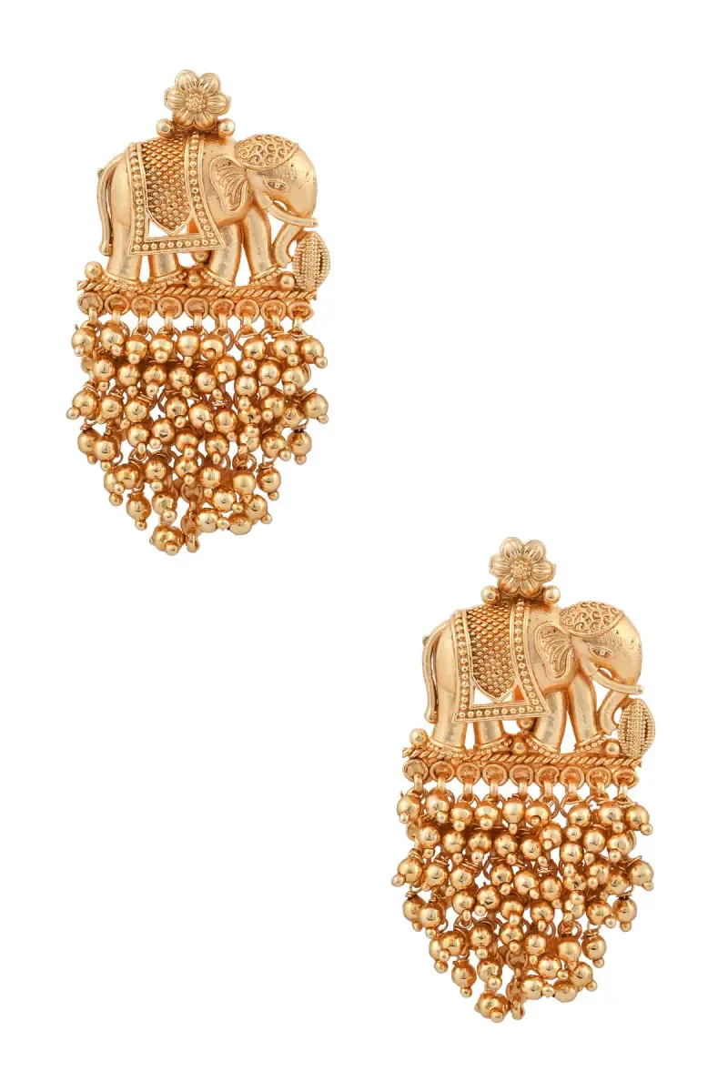 Gold Plated Pearl Beaded Elephants Design Earrings for Women 011618GOL1