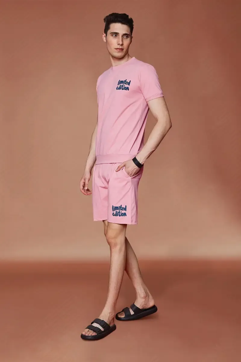 Cotton T-shirt with Shorts Sets for Men (2-Pcs Set) 011643PINXL2