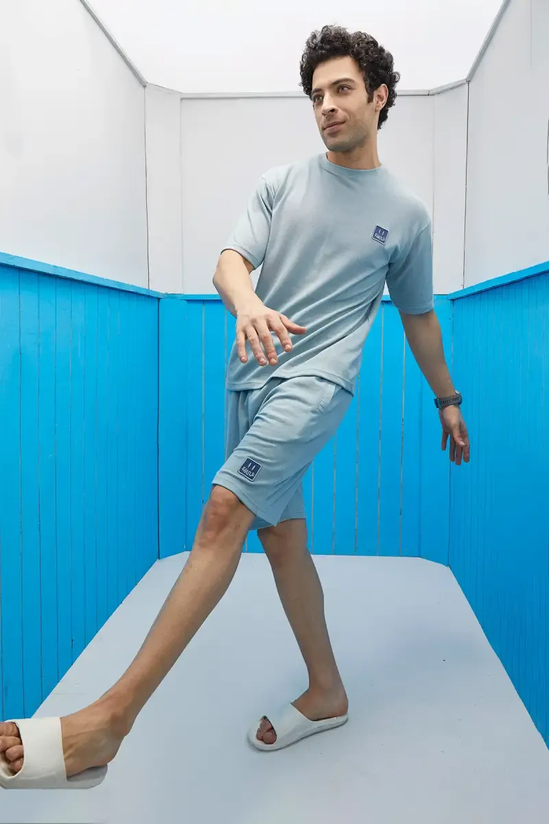 Men's Cotton T-shirt with Shorts Sets (2-Pcs Set) 011648SKYBLUXL