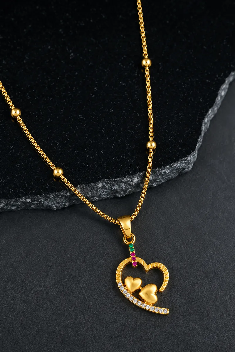 Gold Plated Heart Pendant Chain for Women and Girls