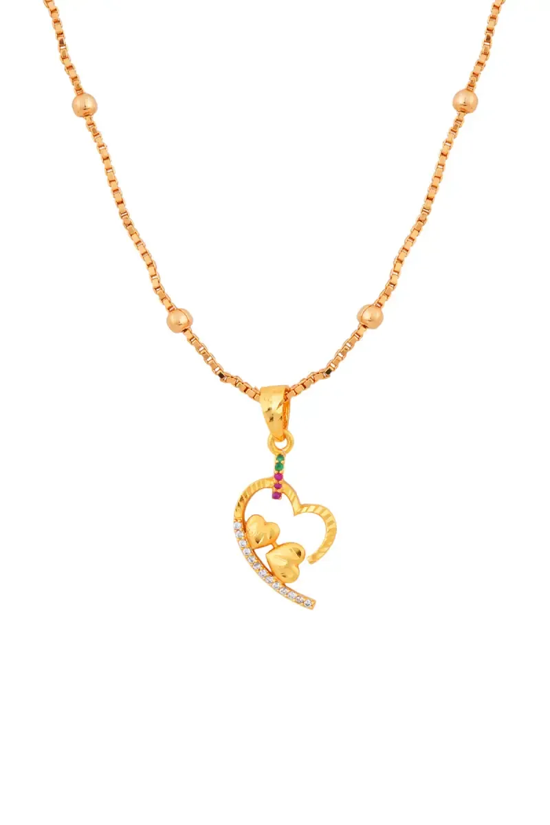 Gold Plated Heart Pendant Chain for Women and Girls