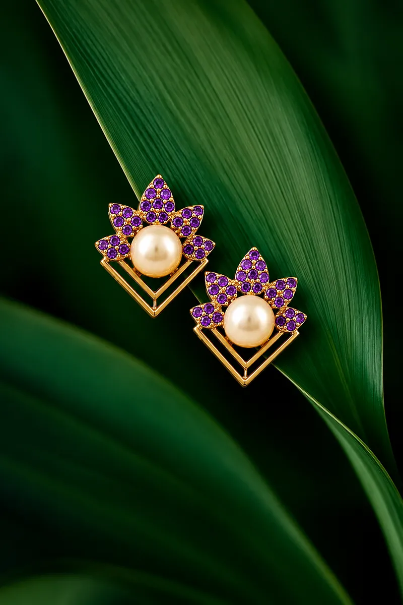 Floral Pearl Stud Earrings for Girls & Women