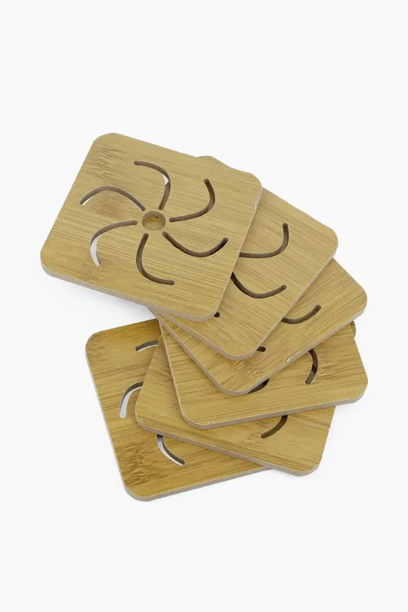 Wooden Coaster, 6 Pcs - 9 cm