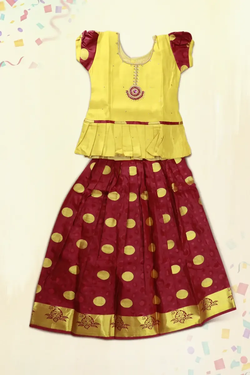 Girl's Art Silk Stone Work Pattu Pavadai (6M - 10 Yrs)