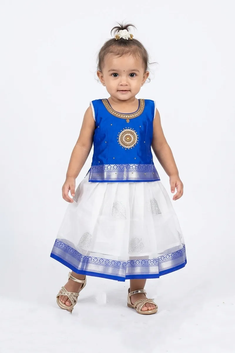 Girl's Art Silk Stone Work Pattu Pavadai (6M - 10 Yrs)