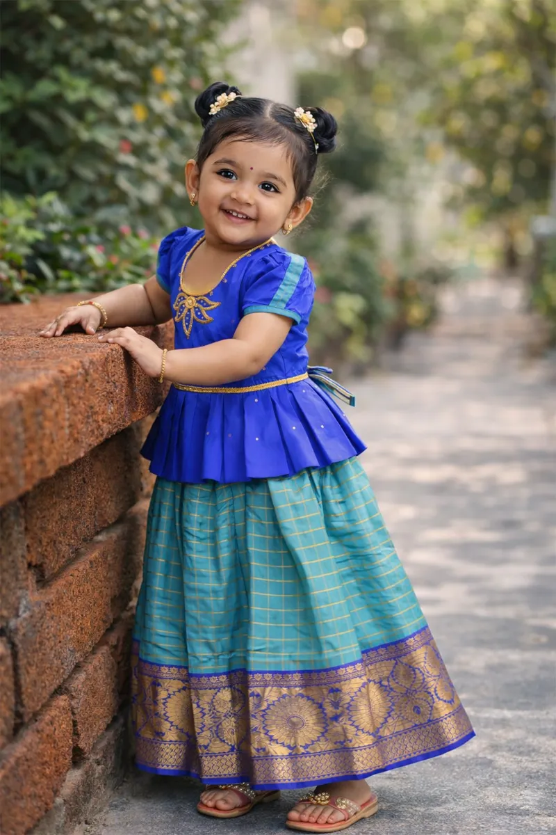 Girl's Art Silk Stone Work Pattu Pavadai (1 - 10 Yrs)