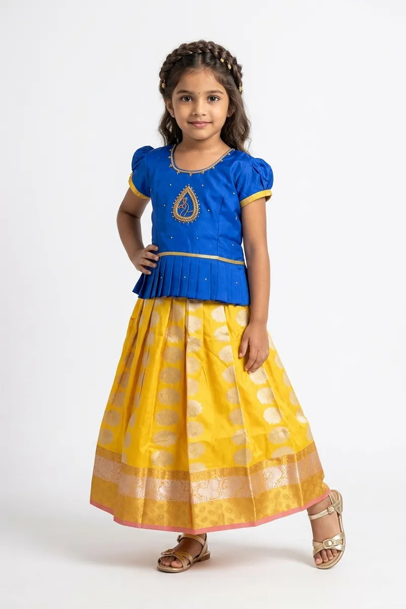 Girl's Art Silk Stone Work Pattu Pavadai (6 M- 10 Yrs)