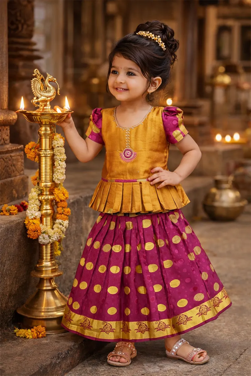 Girl's Art Silk Stone Work Pattu Pavadai (6M - 10Yrs)