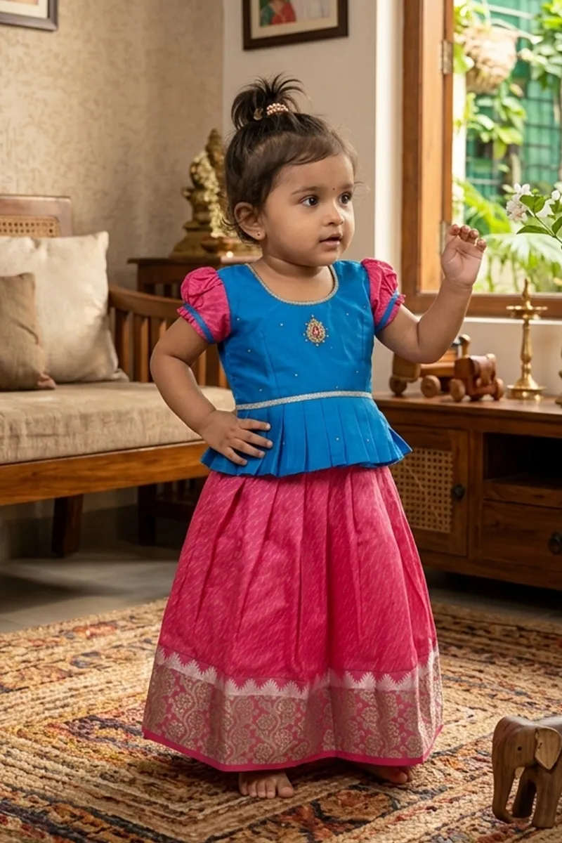 Girl's Art Silk Stone Work Pattu Pavadai (6 M - 10 Yrs)