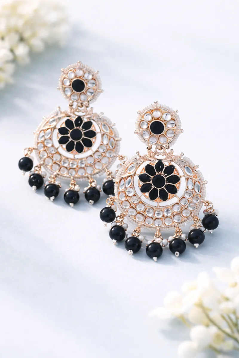 Gold Plated Pearls Chand Bali Earrings 012035BLA1