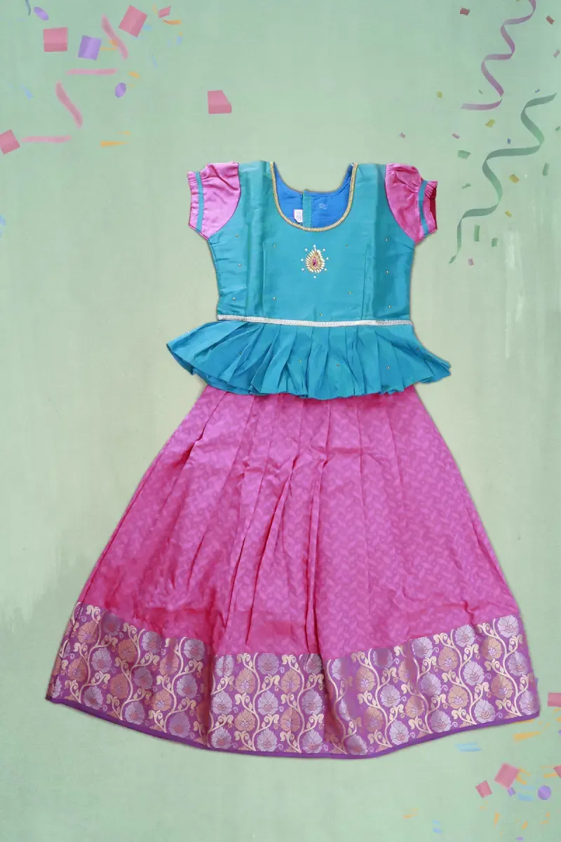Girl's Art Silk Stone Work Pattu Paavadai (6M - 5Yrs)