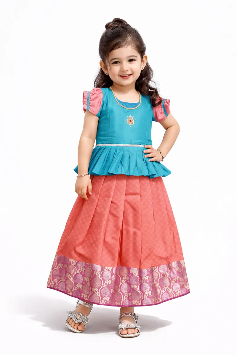 Girl's Art Silk Stone Work Pattu Pavadai (6-8 Yrs)