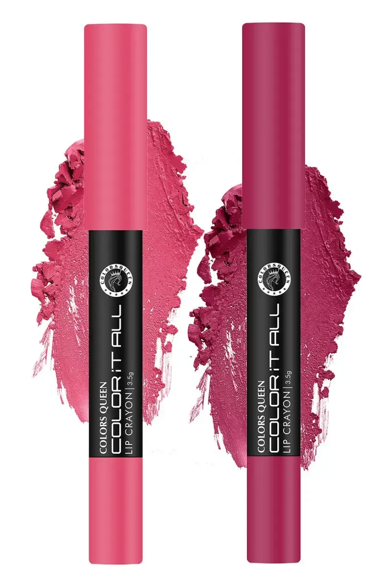 Colors Queen It All Long Lasting Matte Lipstick Lip Crayon - 2 Pcs (Pink Rose, Plum Pick)