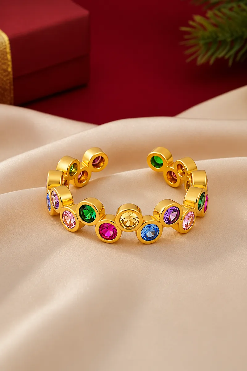 Gold Plated Multi Coloured Stone Adjustable Ring 012201MULADJ1