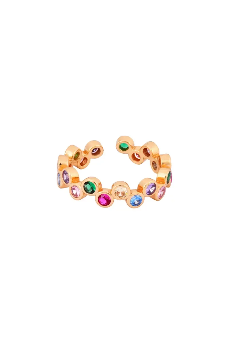 Gold Plated Multi Coloured Stone Adjustable Ring