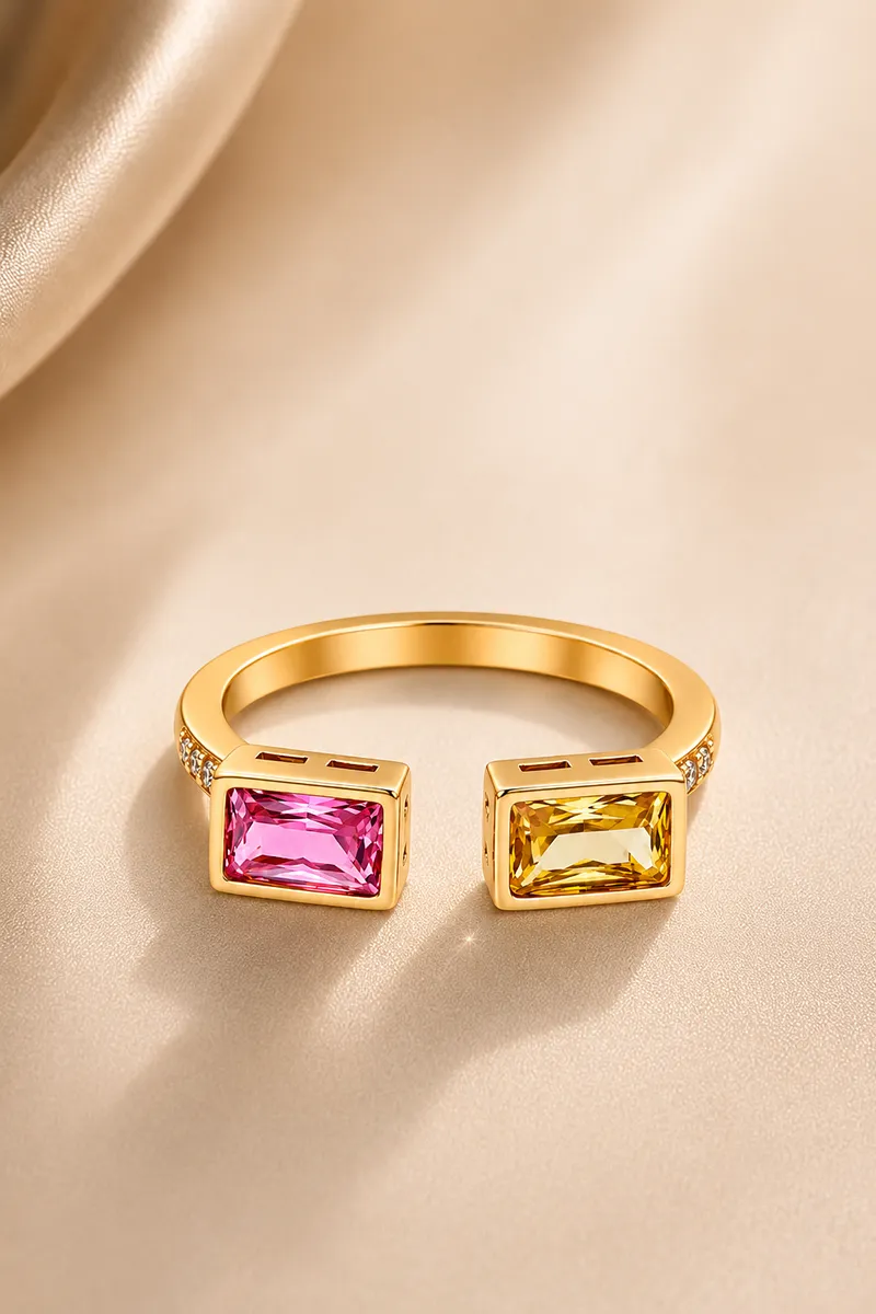 Gold Plated Coloured Stone Adjustable Ring 012203GOLADJ1