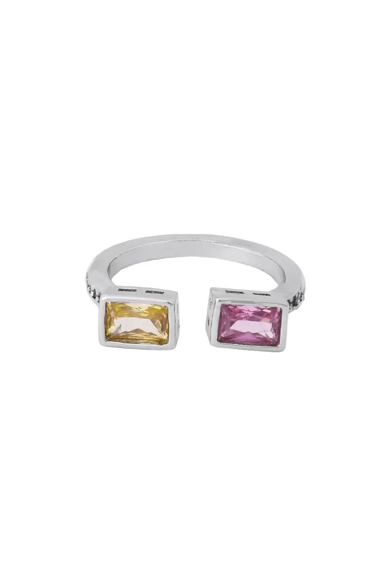 Silver Plated Coloured Stone Adjustable Ring 012203SILADJ1