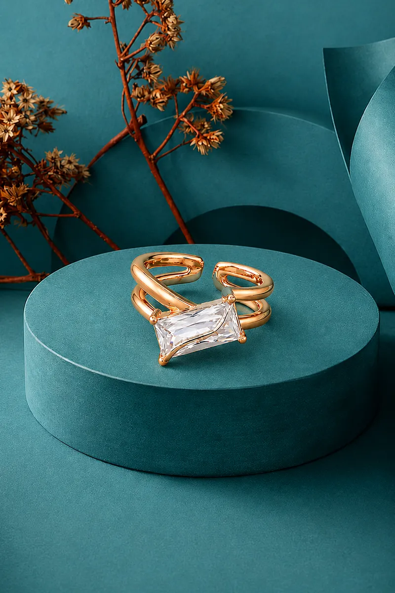 Alloy Adjustable Crystal Ring for Women