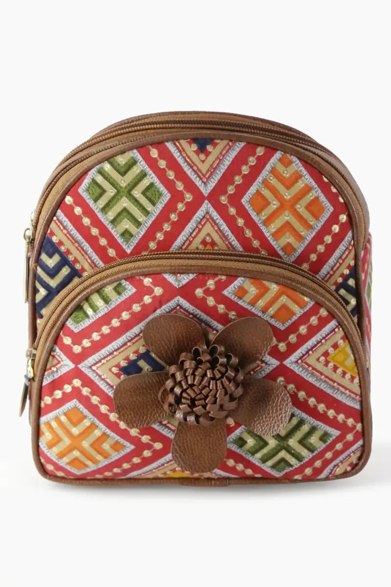 Printed Fabric Small Backpack for Kids 012300RED