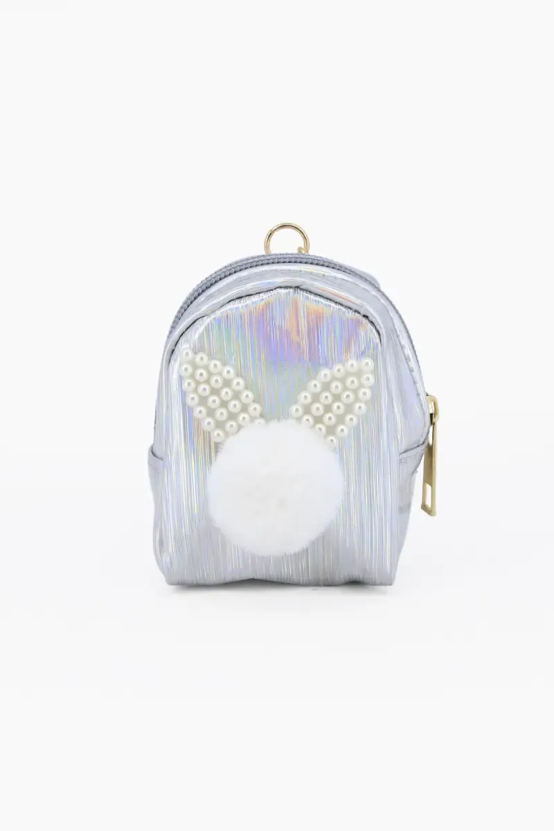 Mini Coin Purse Keychain with Fluffy Pompom