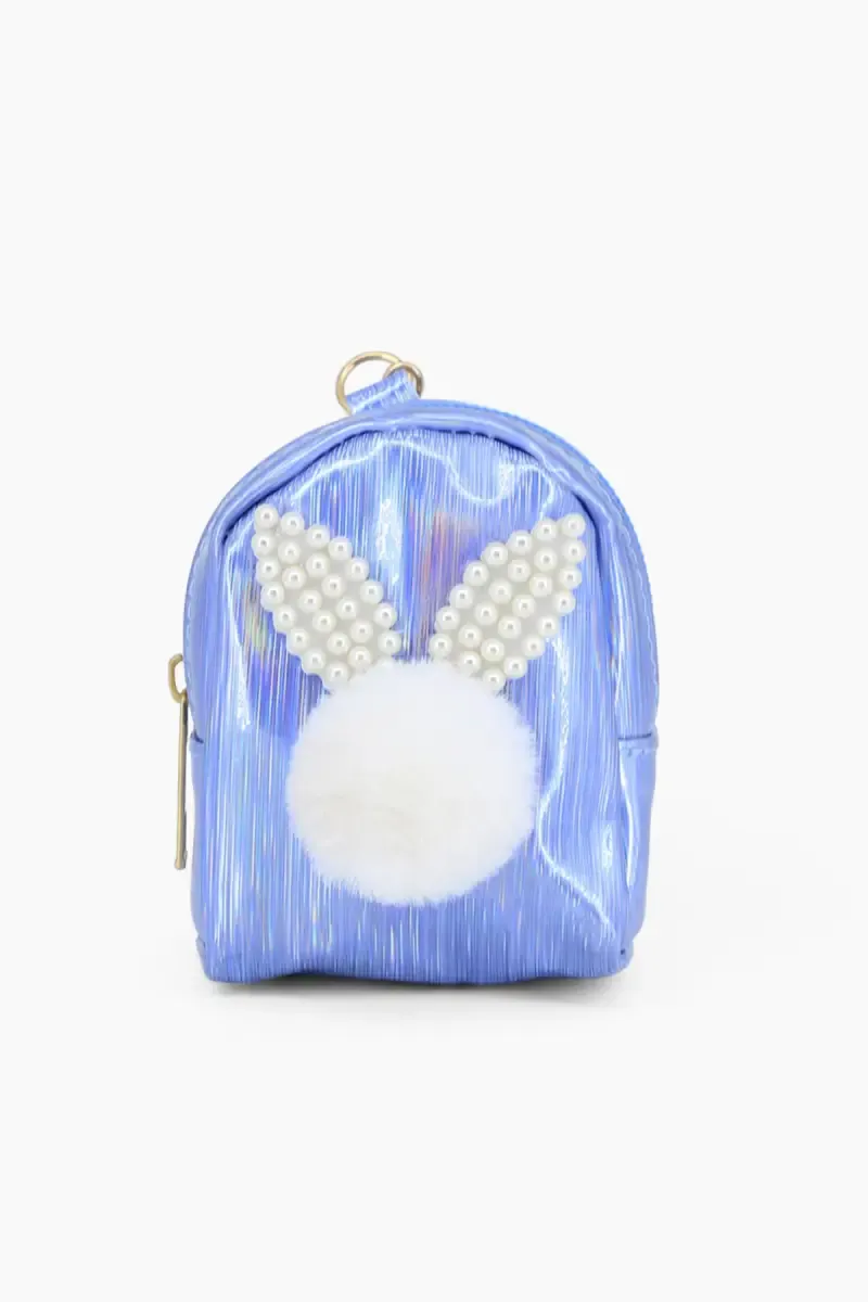 Mini Coin Purse Keychain with Fluffy Pompom