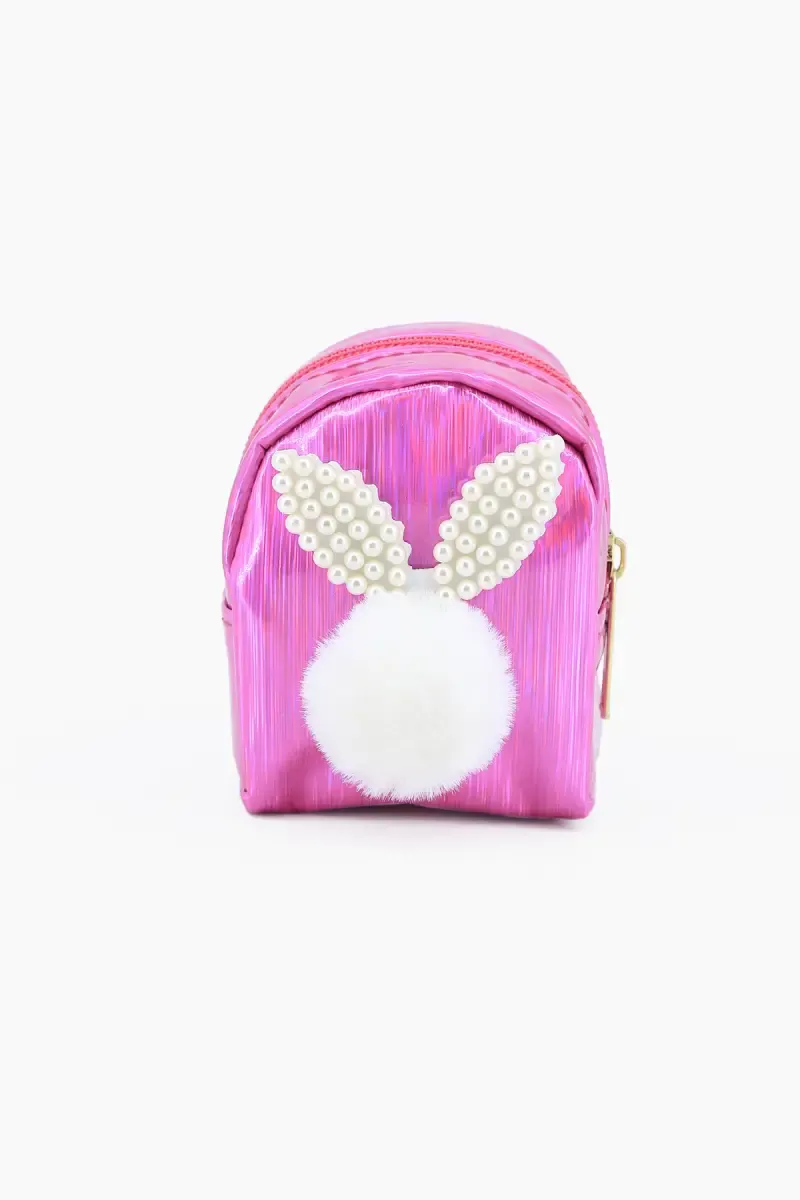 Mini Coin Purse Keychain with Fluffy Pompom
