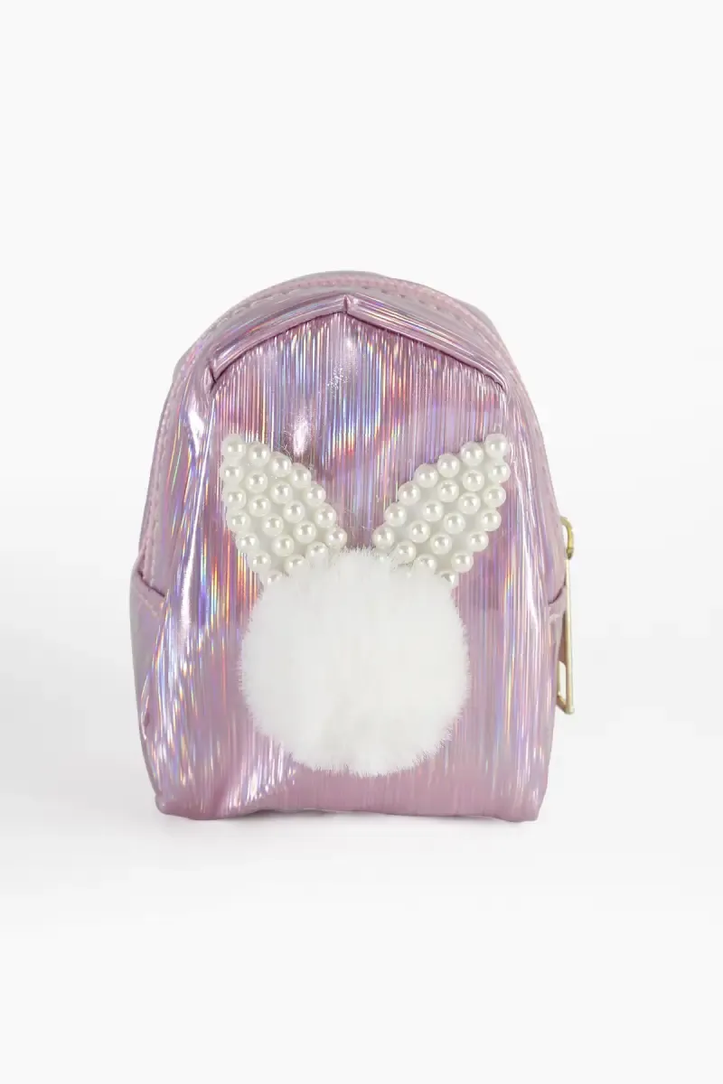 Mini Coin Purse Keychain with Fluffy Pompom