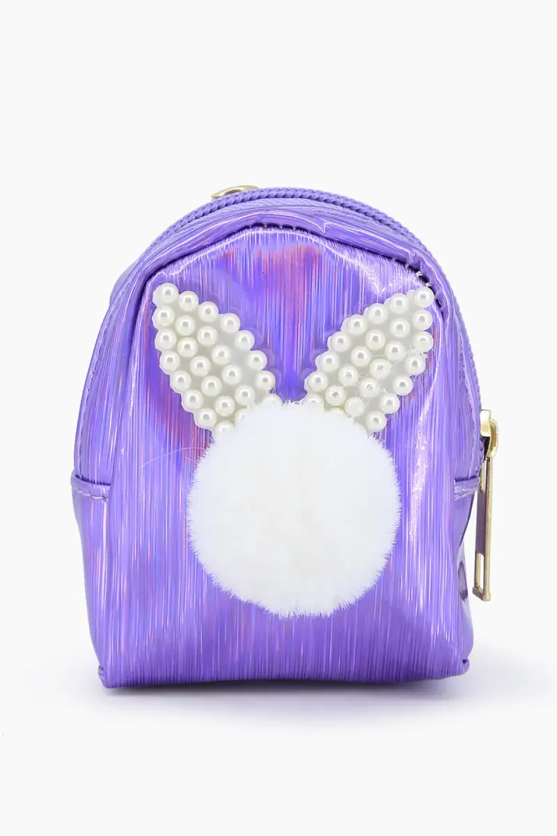 Mini Coin Purse Keychain with Fluffy Pompom