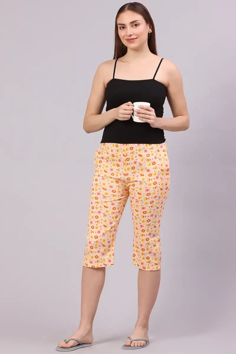 Cotton Hosiery Floral Printed Capri for Women 