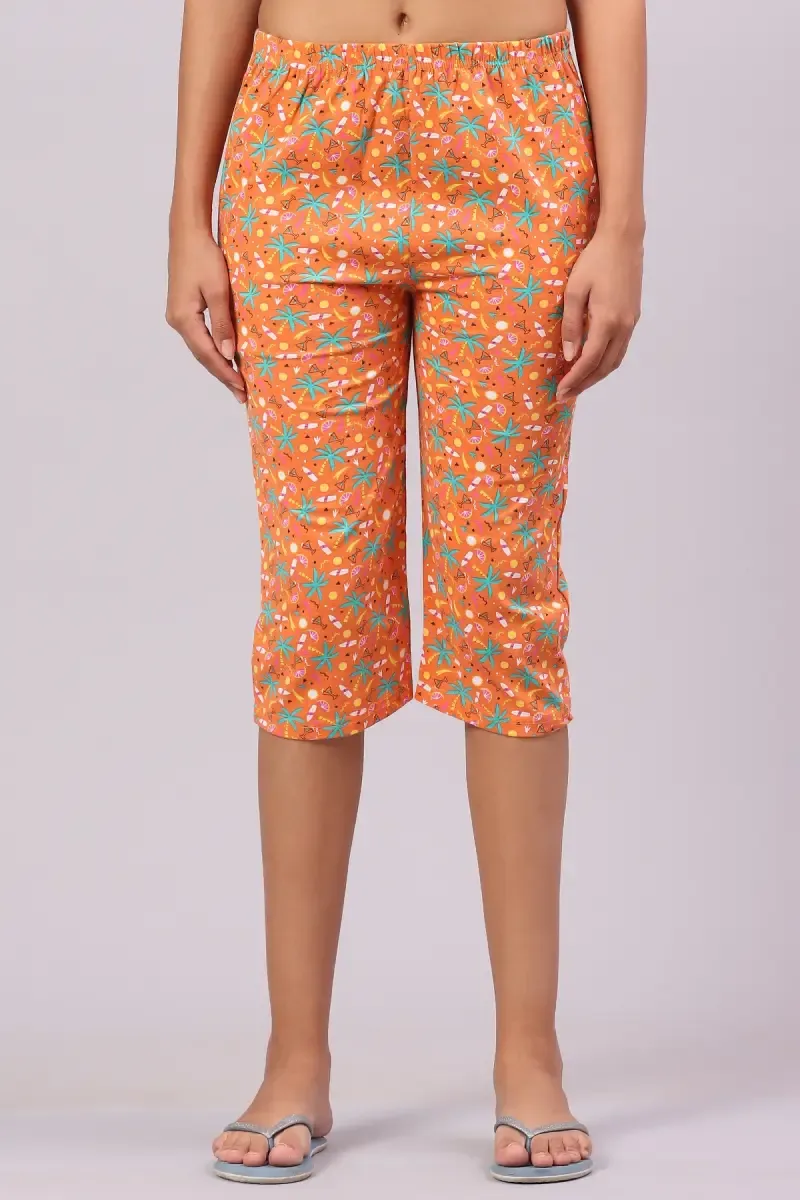 Cotton Hosiery Printed Capri for Women