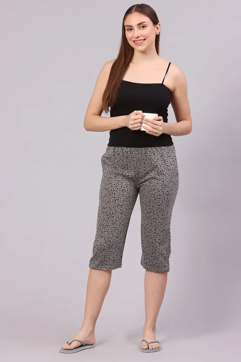 Cotton Hosiery Printed Capri for Women 