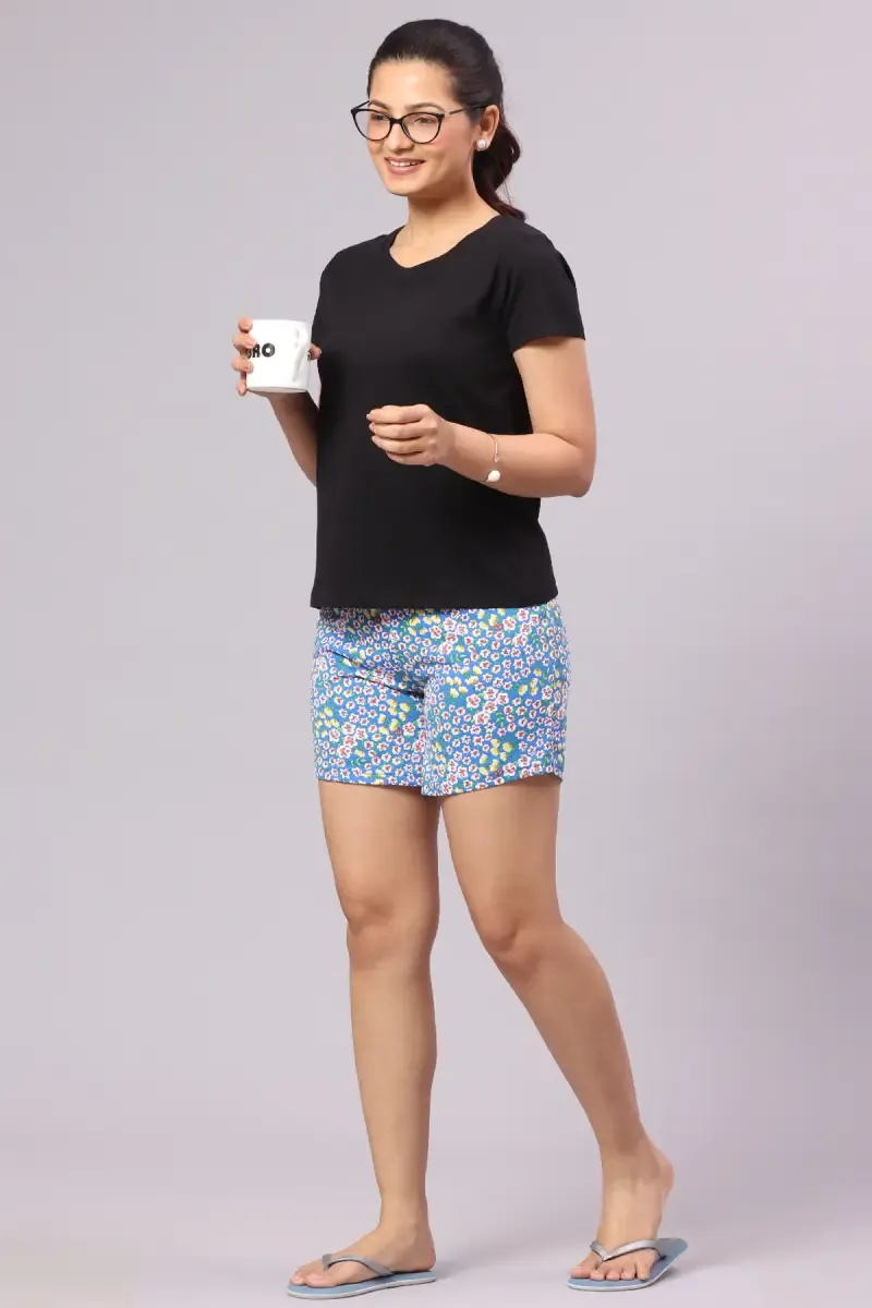 Cotton Hosiery Floral Printed Shorts for Women