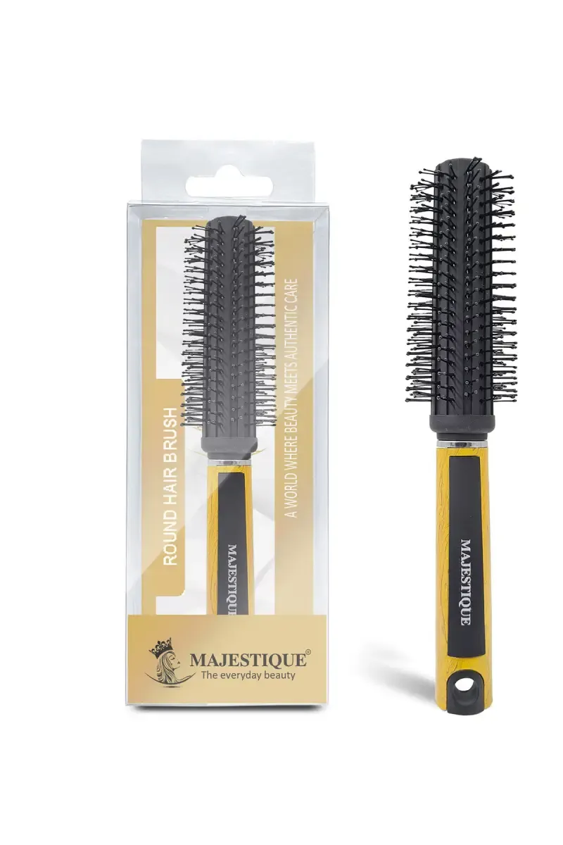 Wooden Handle Round Hair Brush (Multicolor) - Pack of 1