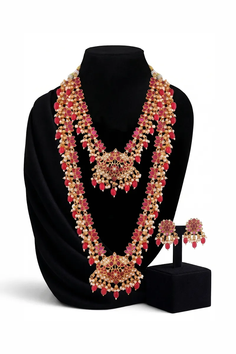 Lotus Floral Design Gold Plated Necklace Set Combo for Women